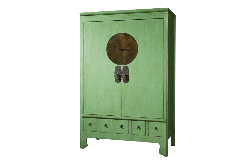 M318 Armario de diseño chino oriental exterior laca verde interior rojo
