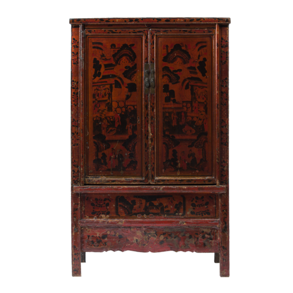 HW004 Armario antiguo de diseño oriental con motivos chinos