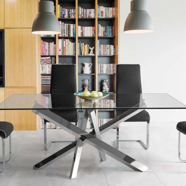 Mesa de comedor MILAN de diseño moderno 200 cristal y acero ... Mesa de comedor MILAN de diseño moderno 200 cristal y acero ...