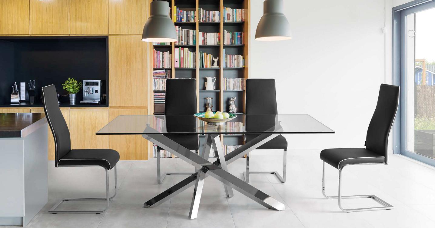 Mesa de comedor MILAN de diseño moderno 200 cristal y acero ... Mesa de comedor MILAN de diseño moderno 200 cristal y acero ...