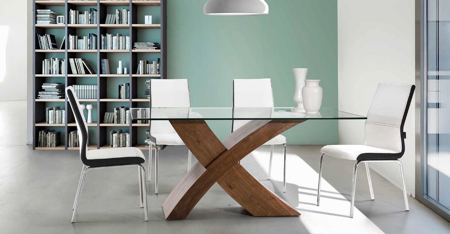 Mesa de comedor NEO de diseño moderno cristal y nogal diferentes ... Mesa de comedor NEO de diseño moderno cristal y nogal diferentes ...