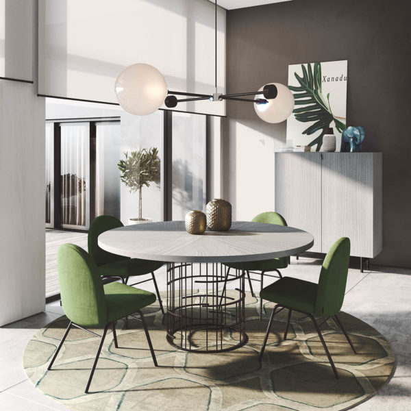 Mesa comedor redonda diseño lujo y alta decoración madera y metal
