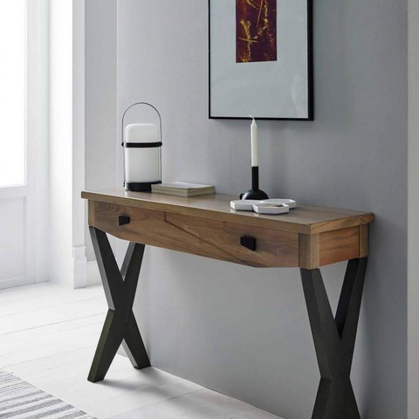 8127 Mueble recibidor consola de diseño colonial 120 madera patas cruzadas