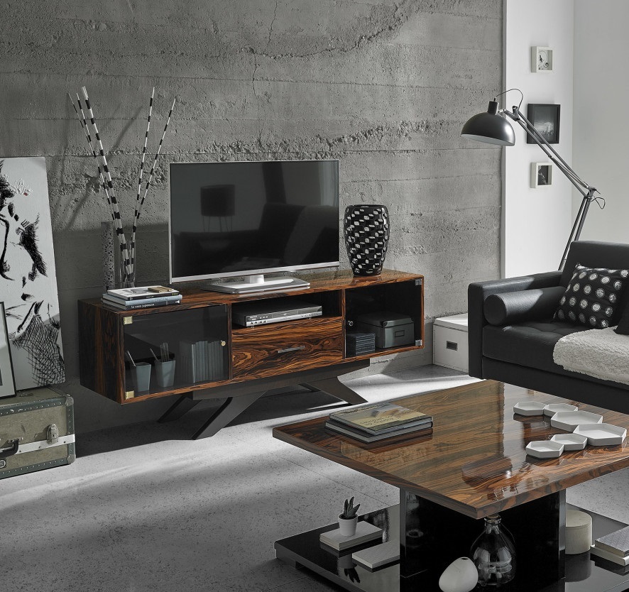 Mueble de televisión de diseño rústico moderno madera nogal