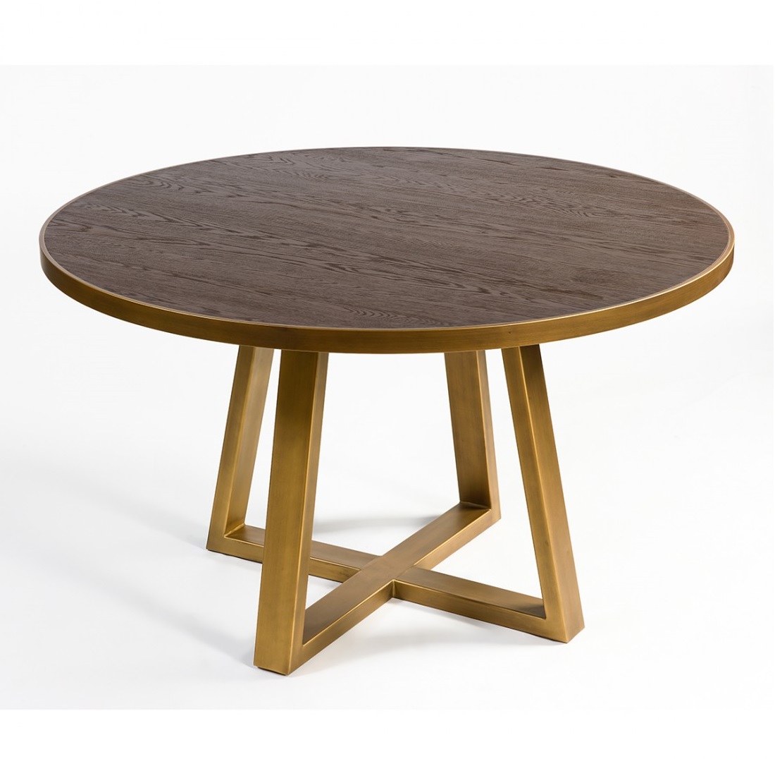 Mesa comedor redonda roble y metal oro (1)