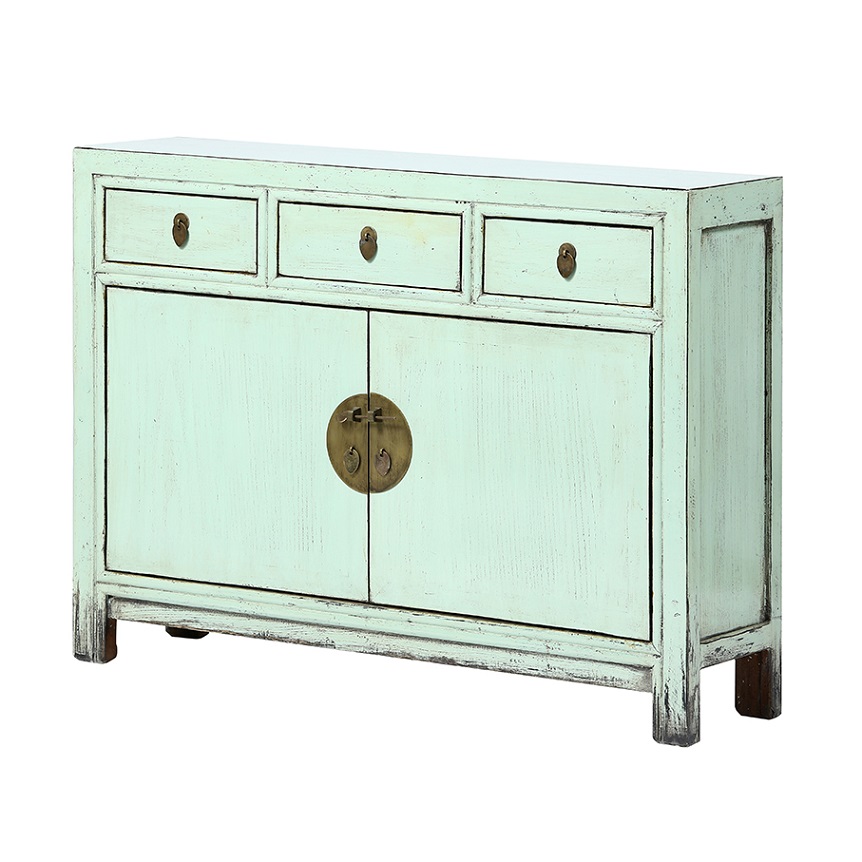 Aparador oriental madera verde claro con desgastes (1)