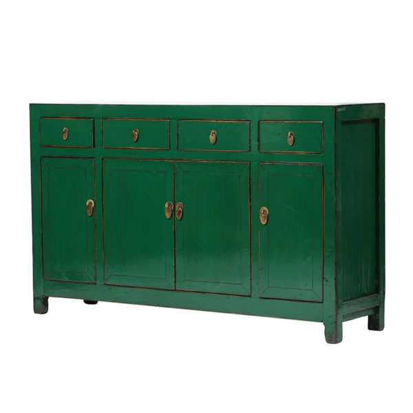 JM680 Mueble aparador de diseño oriental vintage 160 madera color verde