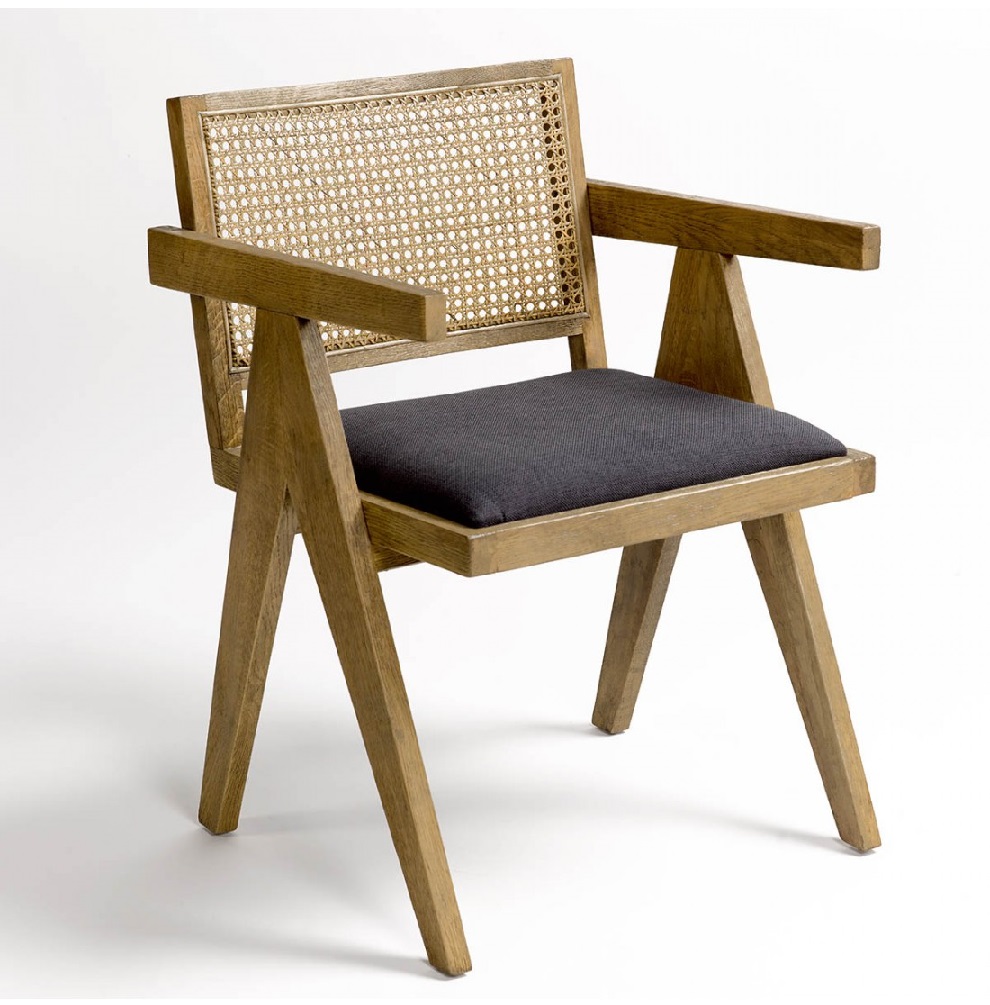 Silla nórdico vintage madera roble natural, respaldo rejilla y asiento