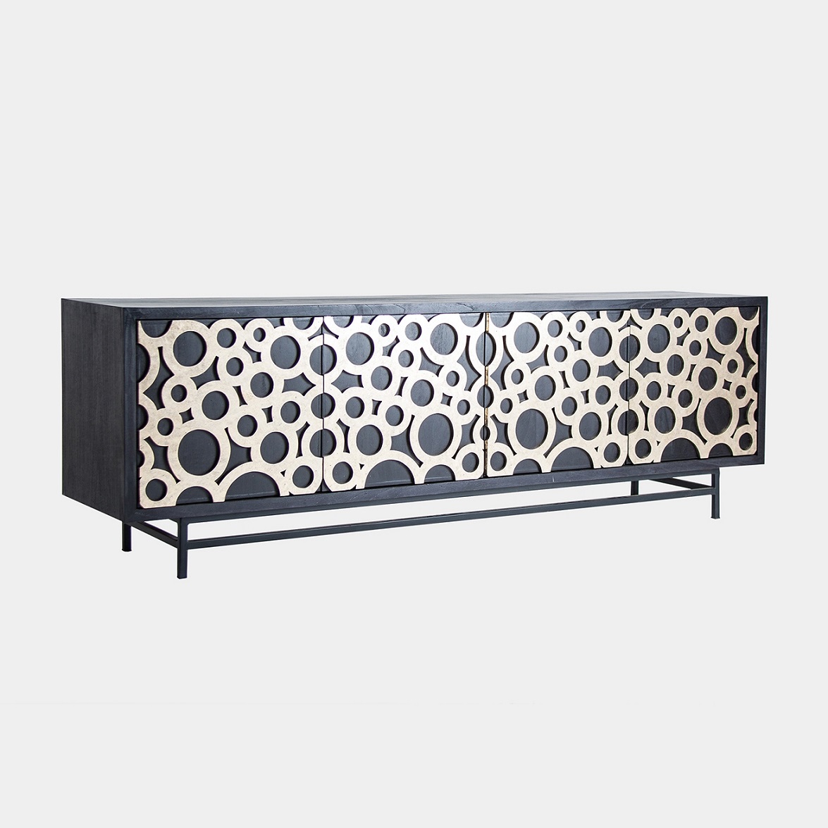 Mueble de televisión diseño vintage madera de mango negro relieve