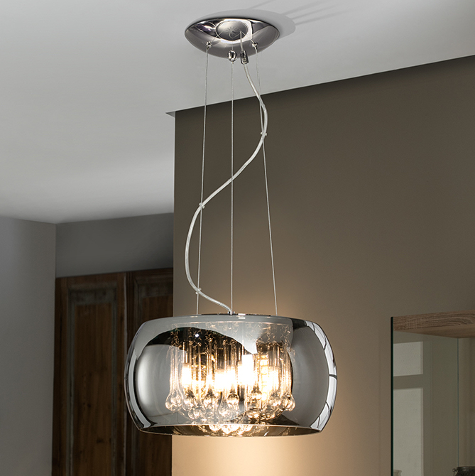 Lámpara LED de techo diseño moderno metal cromo y tulipa cristal espejado