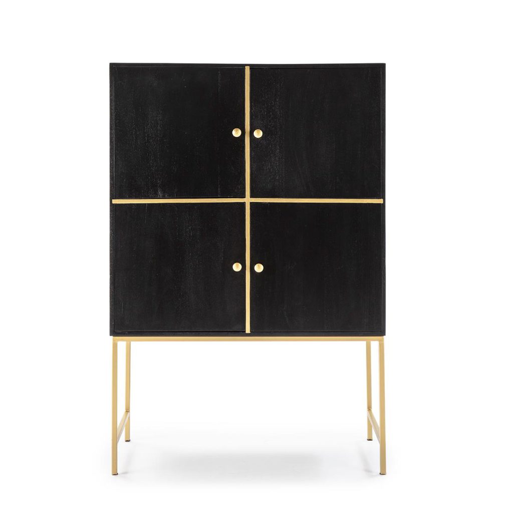69572/00 Mueble bar de diseño 151 madera negro y metal dorado