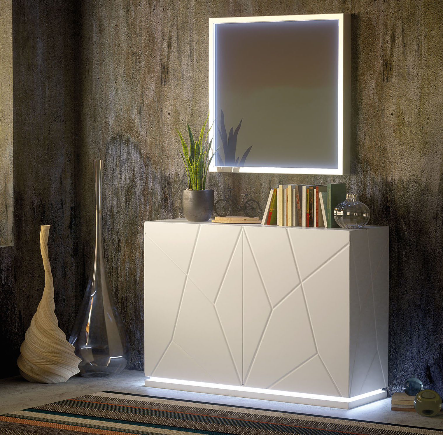 Mueble zapatero diseño moderno líneas base con luz LED