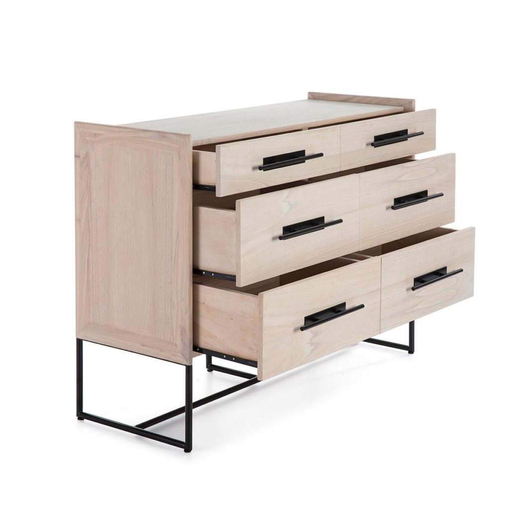 26484/24 Cómoda de diseño vintage 120 en madera natural y metal negro