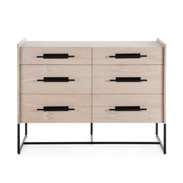 26484/24 Cómoda de diseño vintage 120 en madera natural y metal negro