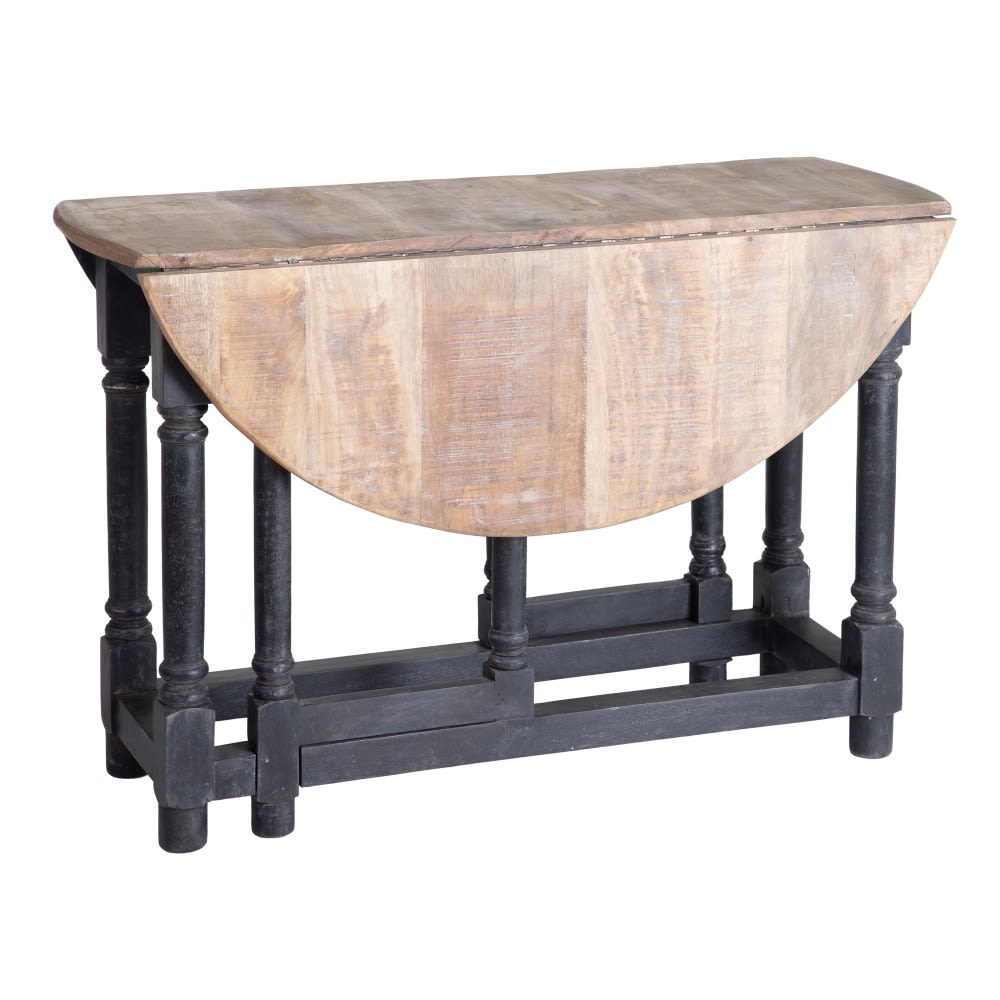 152821 Mesa De Comedor Plegable De Diseño Vintage 110 Madera Acabado Natural Y Negro Primera Avenida