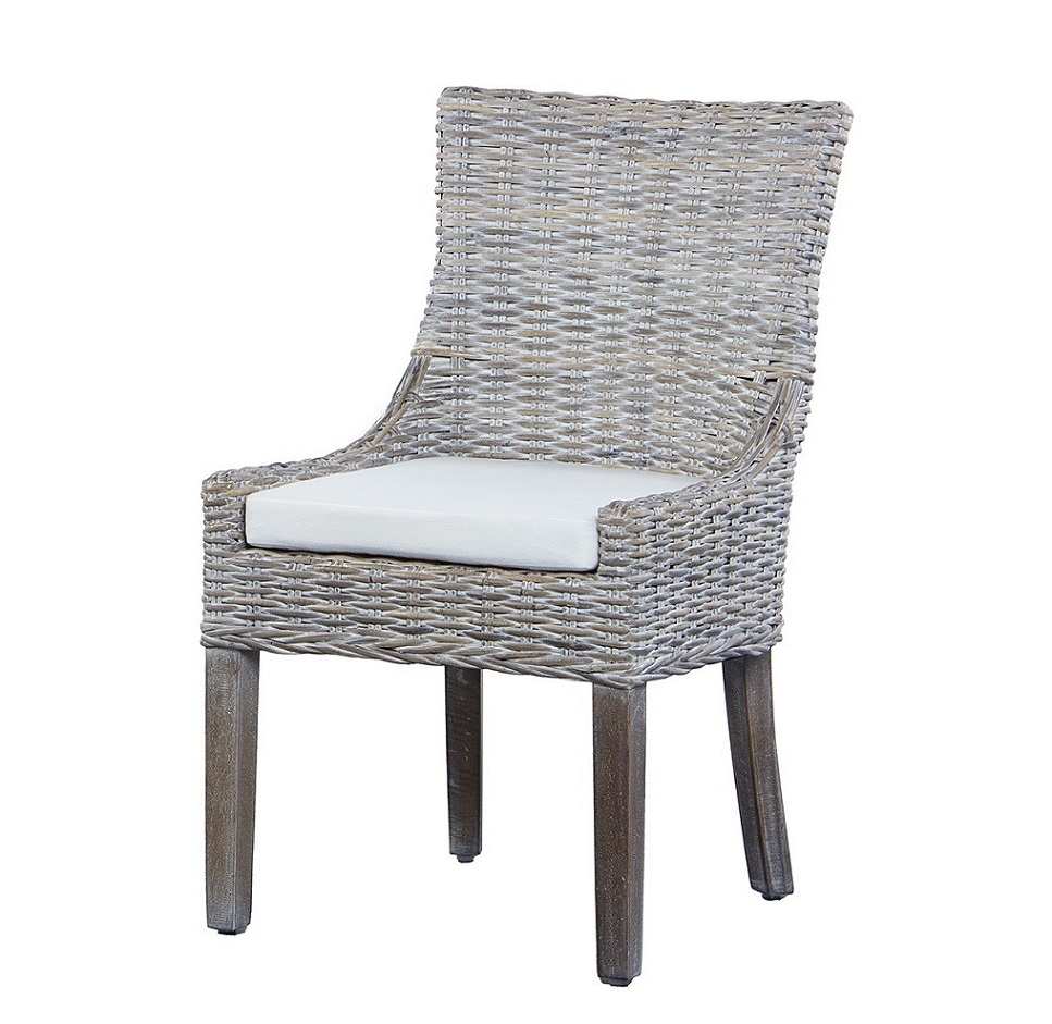 286011 Silla de diseño moderno madera y ratán color blanco lavado con