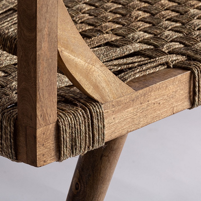 Sofá diseño rústico étnico madera y fibra natural con cojines4